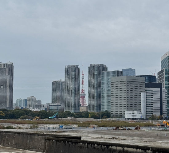 勝鬨橋から隅田川と築地市場。